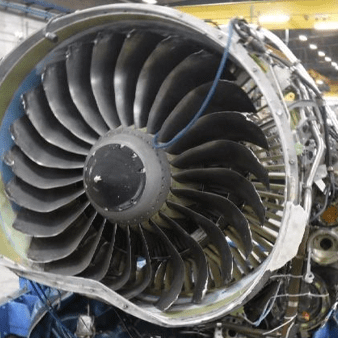 aerospace A close up of the engine of an airplane